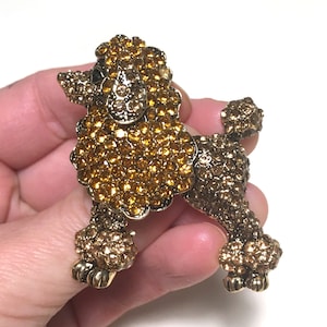 Rhinestones gold beige Poodle dog brooch pin | Poodle dog brooch | Dog lover gift | Gold Tone Dog Broach | dog lover