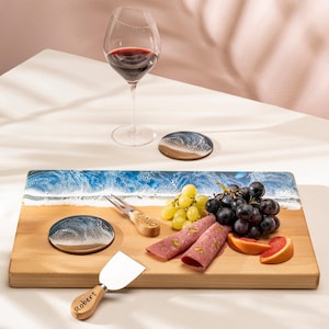 Personalized Ocean Wave Charcuterie Board, Resin Art Wood Cheese Board, Custom Birthday Gift