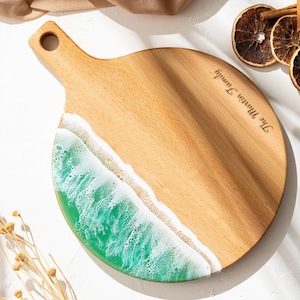 Engraved Epoxy Resin Cutting Board, Ocean Wave Wood Cheeseboard