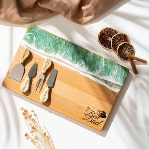 Personalized Ocean Resin Charcuterie Board, Coastal Beach House Decor, Custom Engraved Cheeseboard