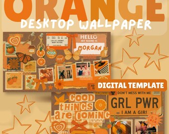 Orange Canva Desktop Wallpaper Templates | Editable Vision Board (Digital Download)