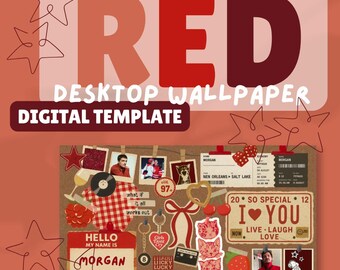 Red Collage Desktop Wallpaper Canva Template | Vision Board (Digital Download)