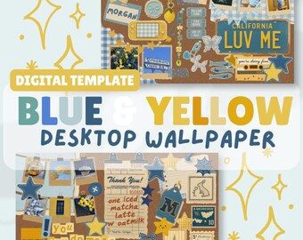 Blue Yellow Collage Desktop Wallpaper Canva Templates (Digital Download)