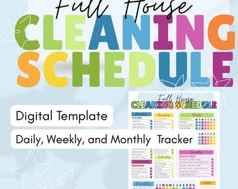 Full House Cleaning Schedule | Daily, Weekly, Monthly Tracker (PDF)
