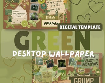 Green Canva Desktop Wallpaper Templates | Editable Vision Board (Digital Download)