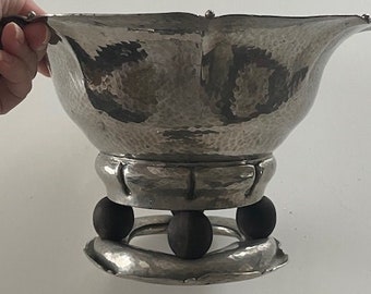 Vintage Danish WG Tin 1920s Pewter Serving Bowl, Vase, Dansk Haandarbejd WG Denmark