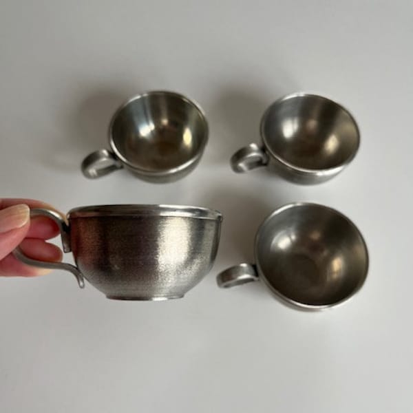 Vintage Swedish Pewter Set of 4 Mulled Wine Punch Cups mugs, stamped Tenn R.Tennesmed/ thermal cups