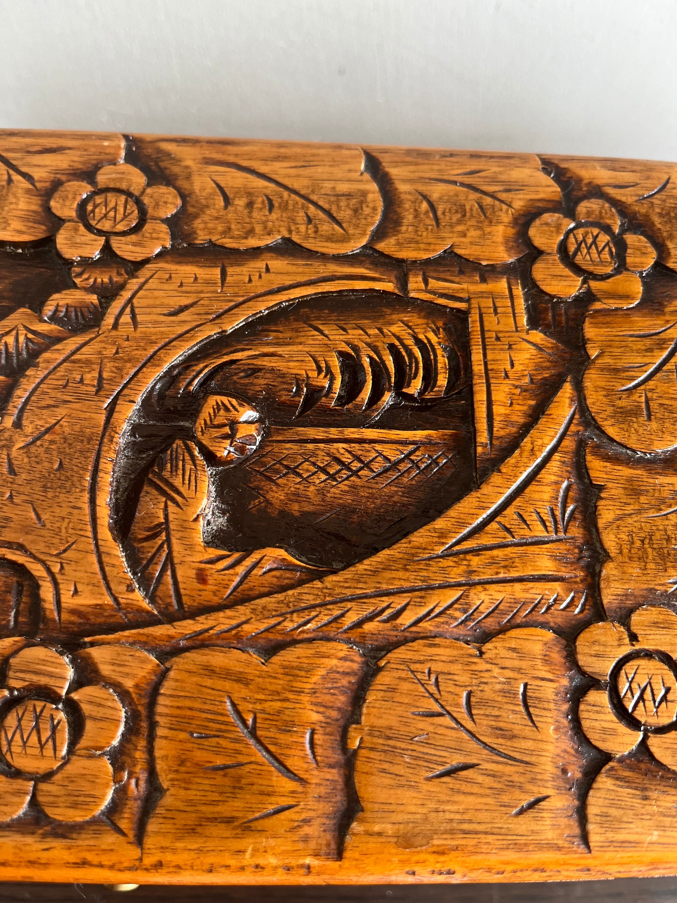 Vintage Hand Carved Chinese Solid Camphor Wood Chest - Tea Box