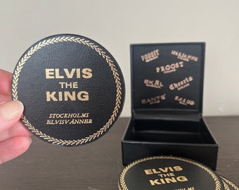 Vintage Elvis Presley Cork Coasters, Swedish Fan Club Set