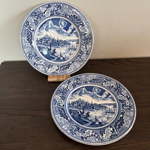 2 Vintage Dinner plates/ Johnson Bros Historic America Massachusetts viev of Boston, Old England