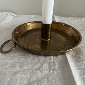 Vintage  Swedish brass Candleplate Candlestick with handle