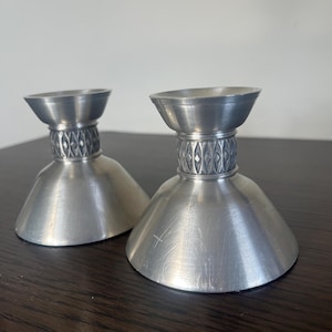 Vintage Norsk Tinn Pewter Two Candle Holders by Mastad Norway Model 101 MCM