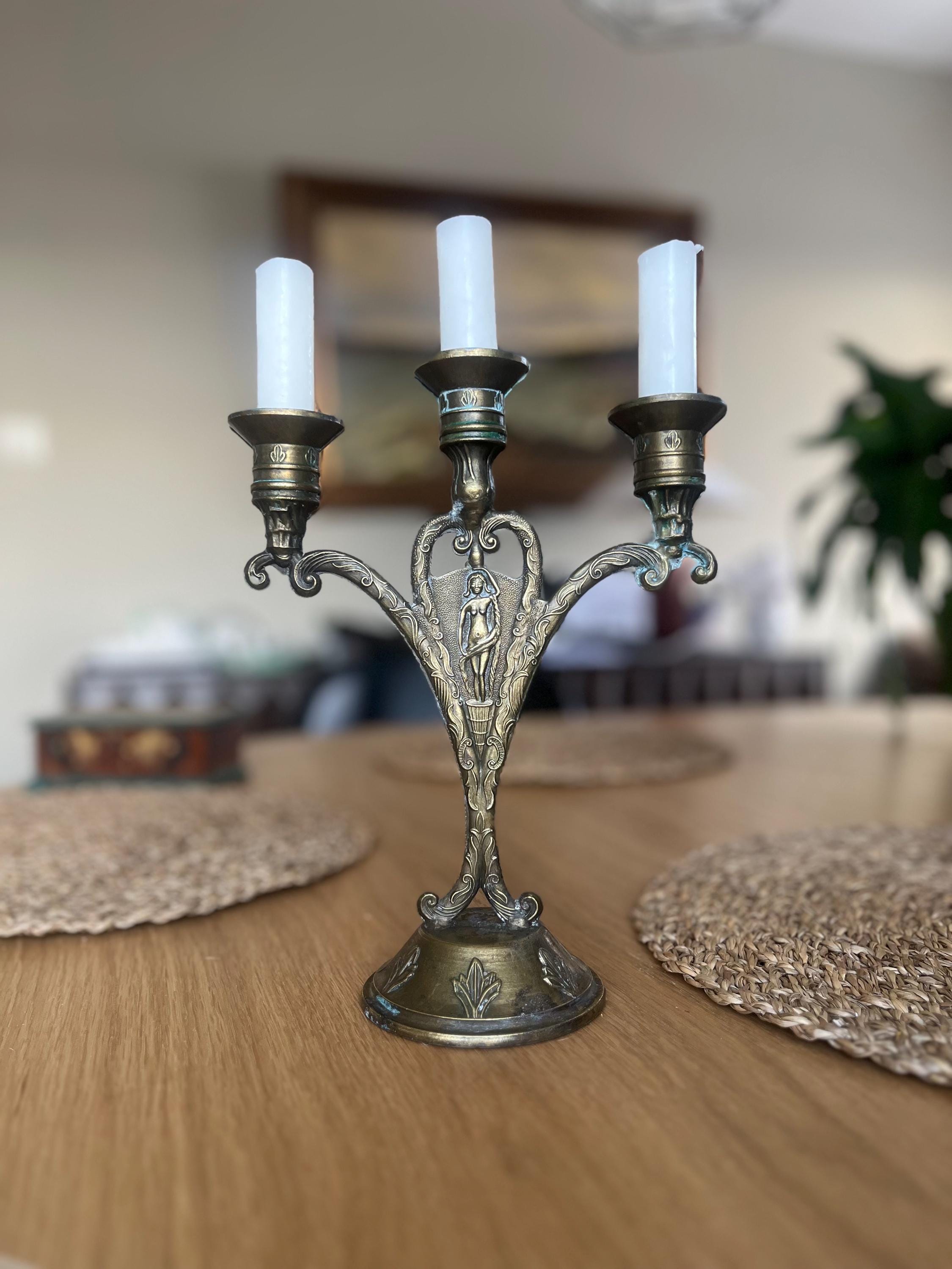 美しいイタリア製ヴィンテージブロンズ3本アームキャンドルスタンド