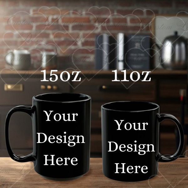 11oz and 15oz Black Mug Comparison Size Mockup, Coffee Mug Mock up, 300DPI Mock-Up, Blank Mug, Blank Black Mug, Java Mug Mock Up