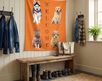 Personalized Pet Tapestry Wall Hanging, Custom Home Decor Dog Wall Art,