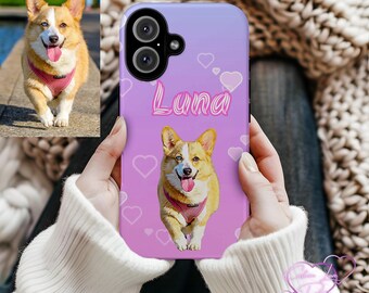 Personalized iPhone 17 Pet Tough Phone Case: Custom Dog Cat Case, iPhone 17 16 15 Pro Max Case, Samsung Galaxy S25