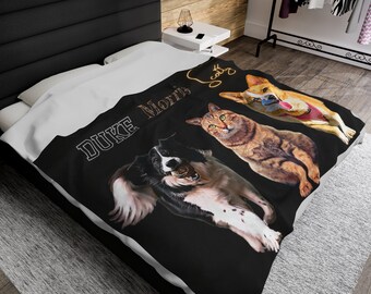 Custom Pet Portrait Blanket: Personalized Dog or Cat Photo, Plush Velveteen