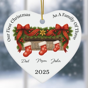 Family Of Three Christmas Ornament, Custom New Family Ornament, Baby&#39;s First Christmas Ornament, Personalized Family Ornament