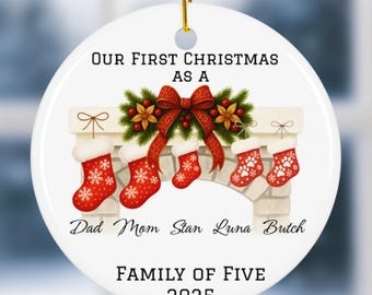 Personalized Family of 2 3 4 5 6 Ornament, New Mom and Dad Gift, Baby's First Christmas, Custom Family Portrait Ornament