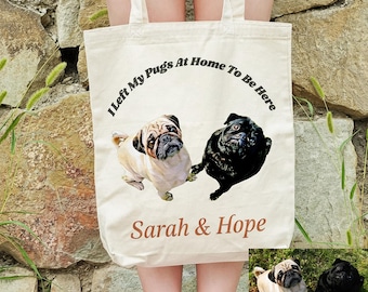 Custom Pug Photo Tote Bag, Personalized Dog Portrait from Photo, Pet Lover Gift, Canvas Tote Bag, Dog Mom Gift, Custom Pet Memorial Gift