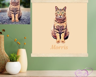Custom Pet Poster Wall Hanging Portrait, Personalized Hanging Cat Wall Scroll Poster Pet Prints, Custom Dog Wall Decor Pet Print Portrait