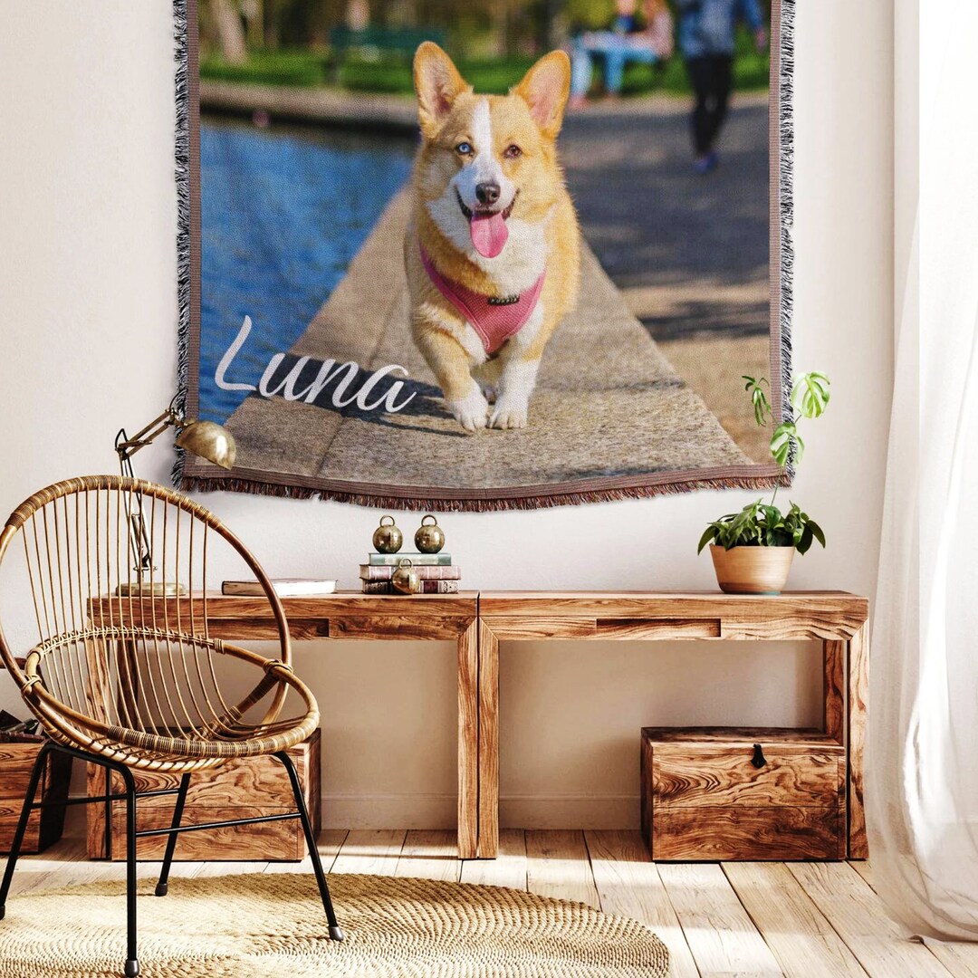 Custom Pet Photo Woven Blanket: Personalized Dog Cat Memorial Gift - Etsy