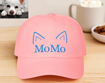 Custom Embroidered Dog Mom Baseball Cap - Embroidered Cat Portrait Hat With Photo - Personalized Pet Face On Hat - Pet Memorial Gift For Mom