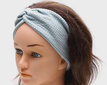 Diadema de punto azul bebé texturizada con retorcido – Diadema de jersey de algodón hecha a mano