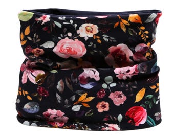 Floral Neckwarmer – Handmade Cotton Jersey Tube Scarf, Snood