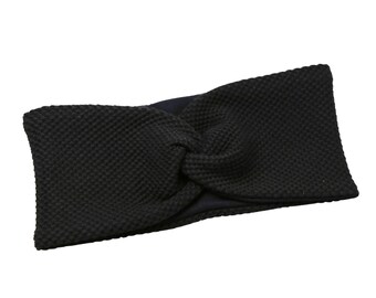 Diadema de punto negro texturizada con retorcido – Banda para el pelo de jersey de algodón