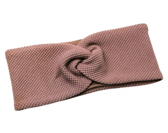 Diadema de punto texturizado en color topo - Diadema elástica de jersey hecha a mano