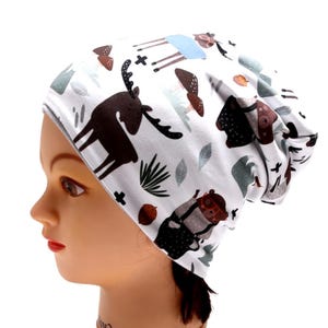 Canadian Forest Print Slouchy Beanie – Cotton Jersey Hat for Kids and Adults – OEKO-Tex Handmade Czechia
