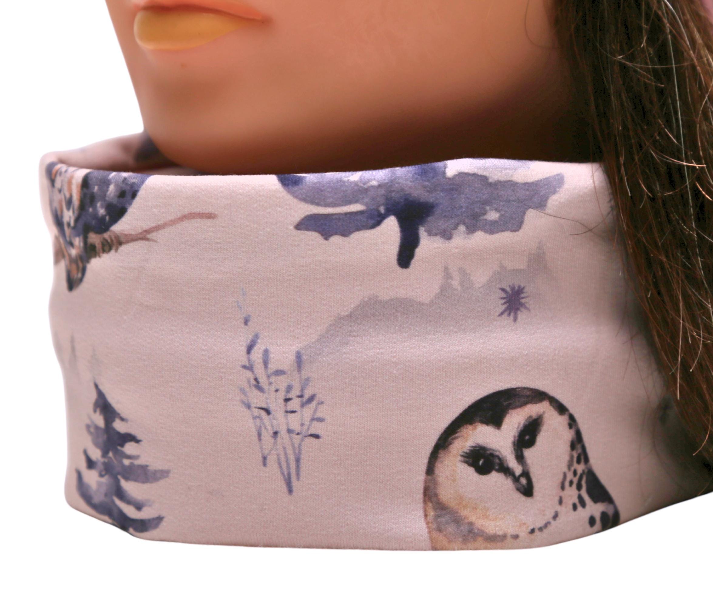 Soft Pink Owls Neckwarmer &ndash; Handmade Cotton Jersey Tube Scarf, Snood
