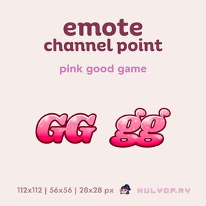 Gutes Spiel | rosa GG | 2 Twitch Emotes | Kanalpunkte | Text Emote | Funkelt | Großbuchstaben | Kleinbuchstaben | Zwietracht | YouTube | Stromlauf Grafik