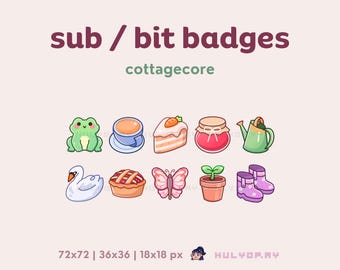 10 insignias de suscripción de Twitch / Cottagecore / Fragmentos del canal / Primavera / Naturaleza / Animales / Roles de Discord / Suscriptores de YouTube / Gamer acogedor / Transmisión