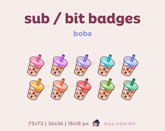 10 insignias de suscripción de Twitch / Boba / fragmentos de canal / té de burbujas / perlas de tapioca / bebida de café / leche / roles de Discord / suscriptores de YouTube / transmisión