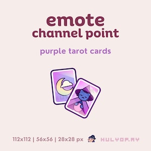 Cartes de tarot violettes | Pointe du chenal | Emote Twitch | Chat noir | Sorcière | Assistant | Céleste | Icône magique mignonne | Discorde | YouTube | Flux