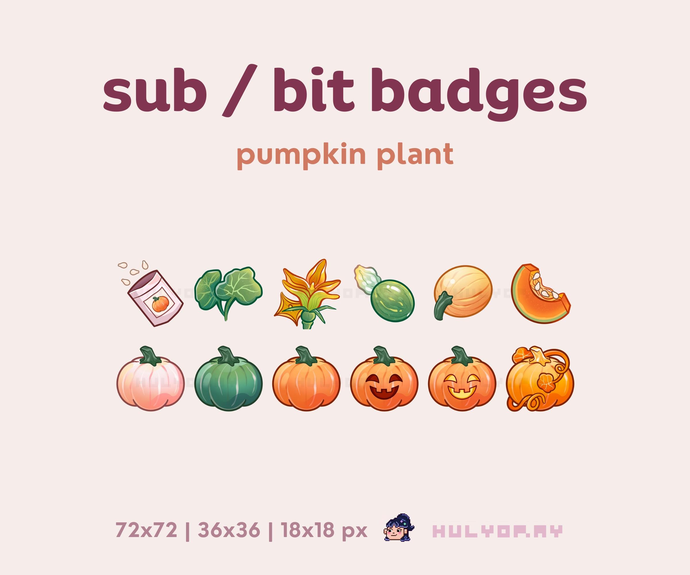 12 Twitch Sub Badges | Pumpkin Plant | Channel Bits | Growth Cycle | Discord Roles | YouTube Subscribers | Fall Autumn | Halloween | Stream