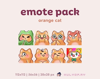 8 emoticonos de Twitch / Gato naranja / Puntos de canal / Paquete de emojis / Gatito / Manta / Furia / Payaso / Discord / YouTube / Gamer / Transmisión / Set 3