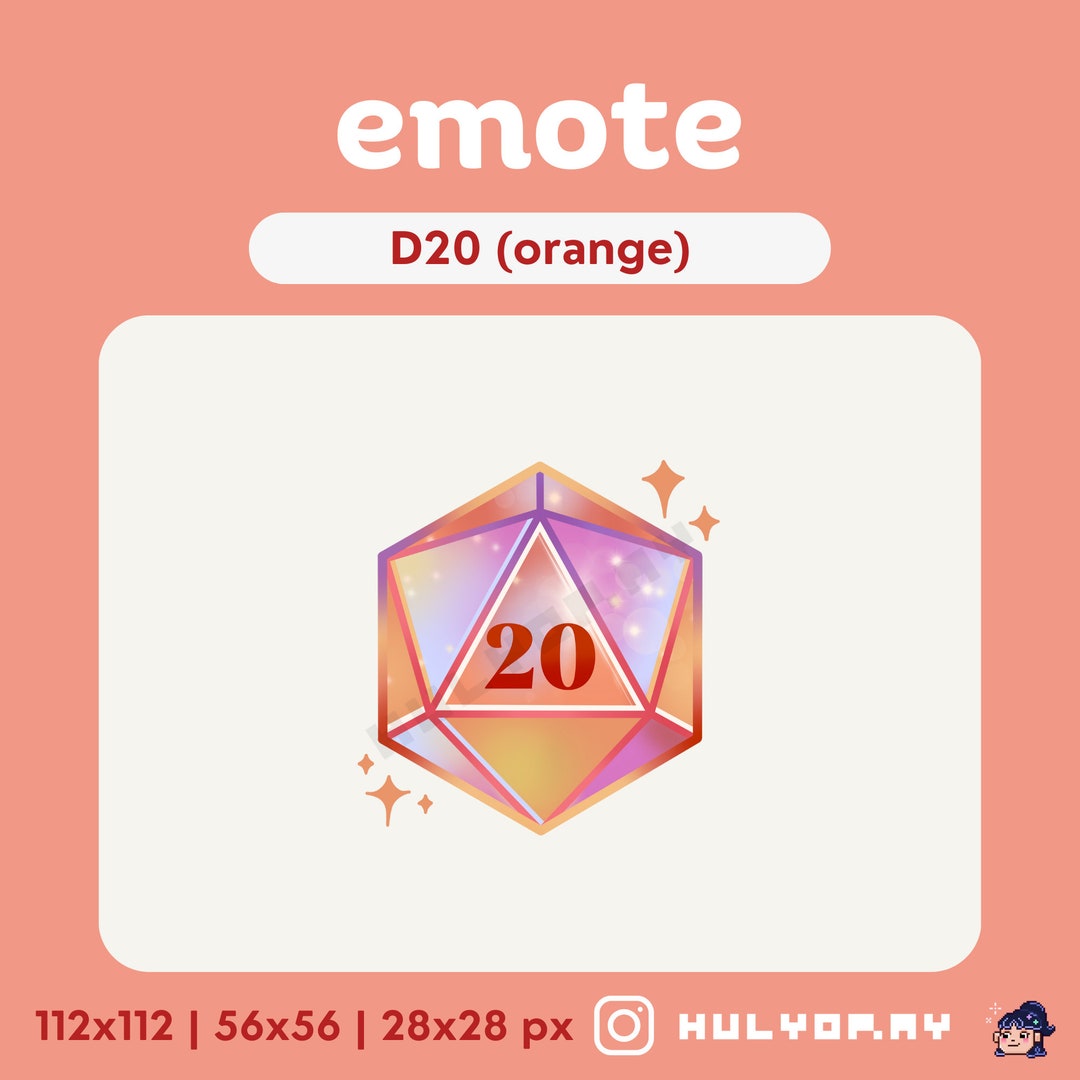Orange D20 Twitch Emote Channel Point Dice Roll Tabletop Fantasy RPG
