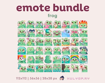 48 emoticonos de Twitch / Rana linda / Puntos de canal / Sapo / Paquete de megaemojis / Corazón / Abrazo / Emoción / Discord / YouTube / Gamer / Gráficos de transmisión