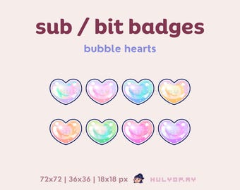 8 insignias de suscripción de Twitch / corazones de burbujas / fragmentos de canal / arcoíris / sirena / océano / submarino / Discord / YouTube / gráficos de transmisión / jugador