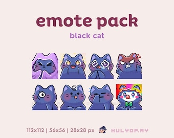 8 emoticonos de Twitch / Gato negro / Puntos de canal / Paquete de emojis / Gatito / Manta / Furia / Payaso / Discord / YouTube / Gamer / Transmisión / Set 3
