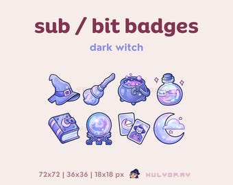8 Twitch Sub Badges | Dark Witch | Channel Bits | Celestial Moon | Alchemy Magic | Cheers | Discord Roles | YouTube Subscribers | Streaming