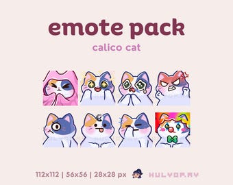 8 emoticonos de Twitch / Gato calicó / Puntos de canal / Paquete de emojis / Gatito / Manta / Furia / Payaso / Discord / YouTube / Gamer / Transmisión / Set 3