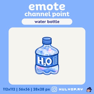 Water Bottle | Channel Point | Twitch Emote | H2O | Blue | Discord | YouTube | Hydrate Reward | Drink | Redeem | Streamer | Streaming Assets