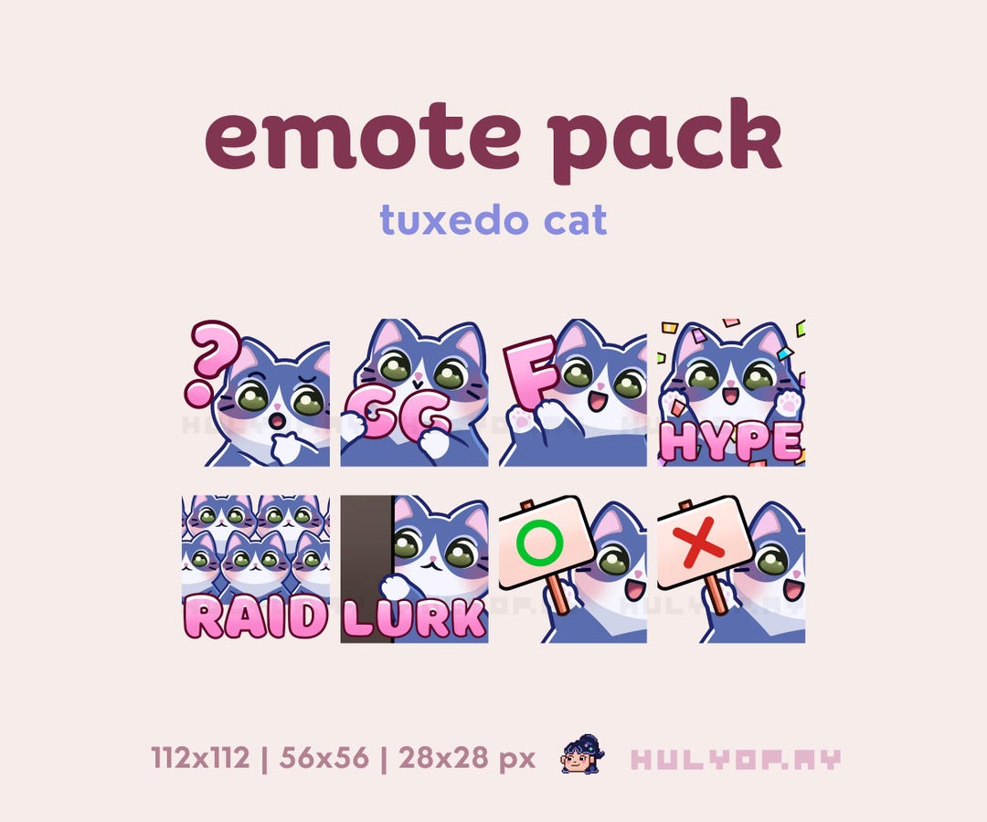 8 Twitch Emotes | Tuxedo Cat | Channel Points | Emoji Bundle | Kitten ...