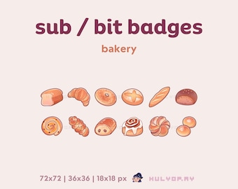 12 insignias de suscripción de Twitch / Panadería / Fragmentos del canal / Productos horneados / Pastelería / Postre / Cafetería / Desayuno / Discord / YouTube / Gamer / Transmisión