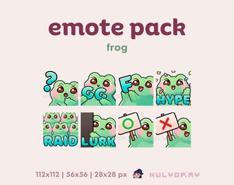 8 emoticonos de Twitch / Rana linda / Puntos de canal / Paquete de emojis / Sapo / GG / Hype / Incursión / Acecho / Discord / YouTube / Gamer / Streaming / Set 6