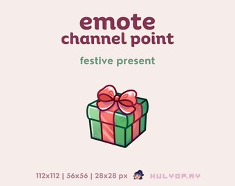 Regalo festivo / Puntos de canal / Emote de Twitch / Vacaciones de invierno / Regalo de Navidad / Celebrar / Cinta / Discord / YouTube / Canjear en directo
